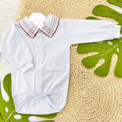  body gola bordada- pontilhado vermelho e verde